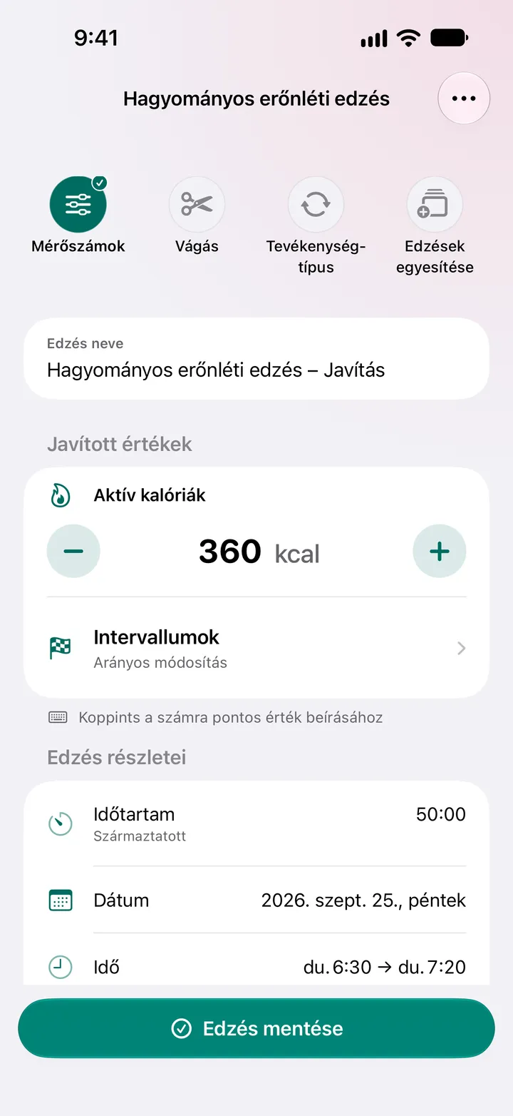 Hagyományos erősítő edzés – Javítás 360 kcal aktív kalóriával és 50:00 időtartammal.