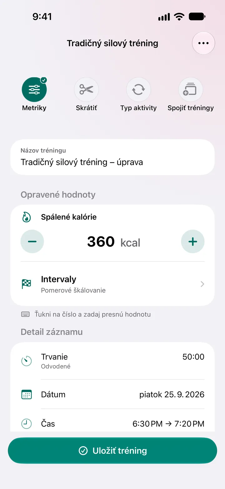 Tradičný silový tréning – úprava so spálenými kalóriami 360 kcal a trvaním 50:00.